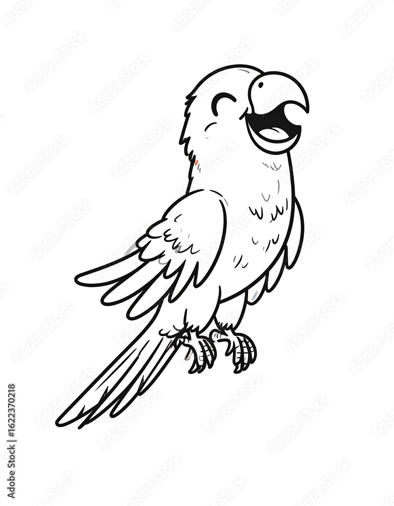 Fototapeta premium A cheerful cartoon parrot, open beak, smiling, simple line drawing