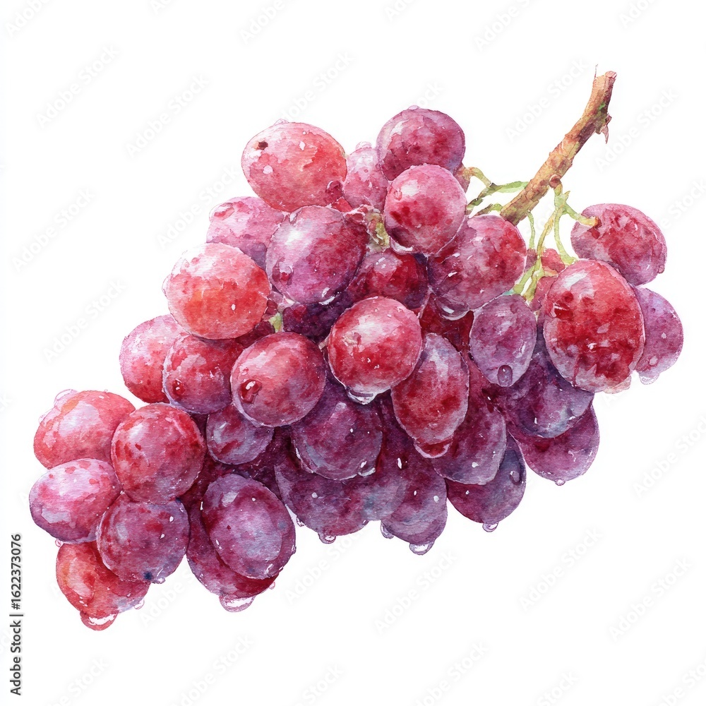 Fototapeta premium Watercolor illustration of a bunch of red grapes