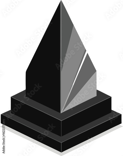 Modern geometric pyramid sculpture on a black pedestal