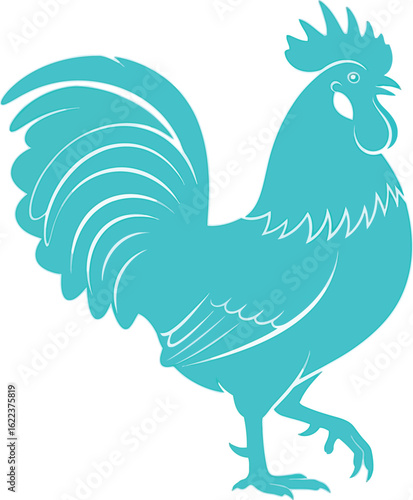 Isolated blue rooster vector illustration farm animal poultry fowl silhouette