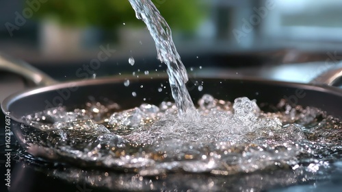 Water pouring into a pan