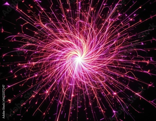 Sparkler lights exploding in a spiral shape on a black background