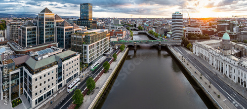 Aerial view of Dublin and river Liffey in summer, Ireland - All brands and logos removed