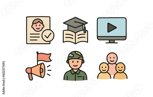 hand drawn cute doodle style line isolated on white background ideological screening (contexts): hiring education media selection political group military social circle