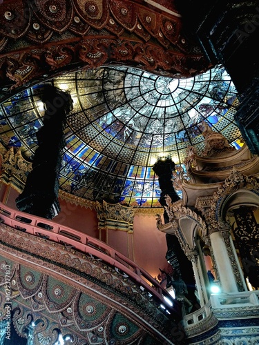 Photography Vintage Glass Ceiling Architecture with Stained Glass and Historic Design