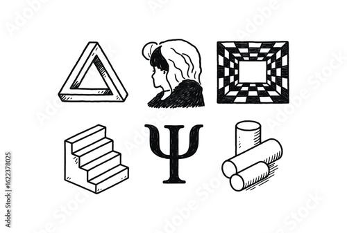 hand drawn cute doodle style line isolated on white background optical illusion (uses): art psychology education advertising design magic trick