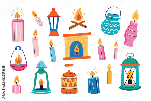 Embellished Luminosity: This image radiates a collection of enchanting candles and lanterns, all illuminated with a warm, inviting flame. Perfect for conveying themes of coziness and romance.