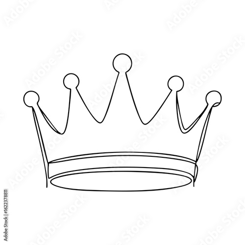 Vector line art of a simple crown with five points, perfect for royalty, celebration, or birthday themes