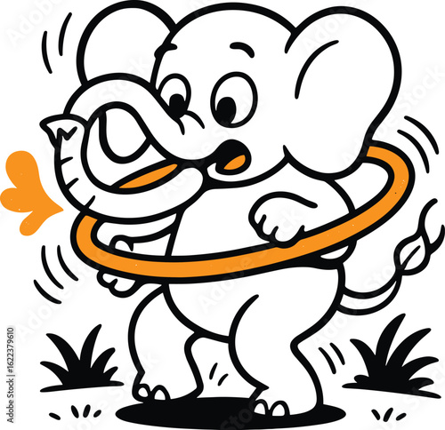 Clumsy elephant tangled in hula hoop cartoon vector 