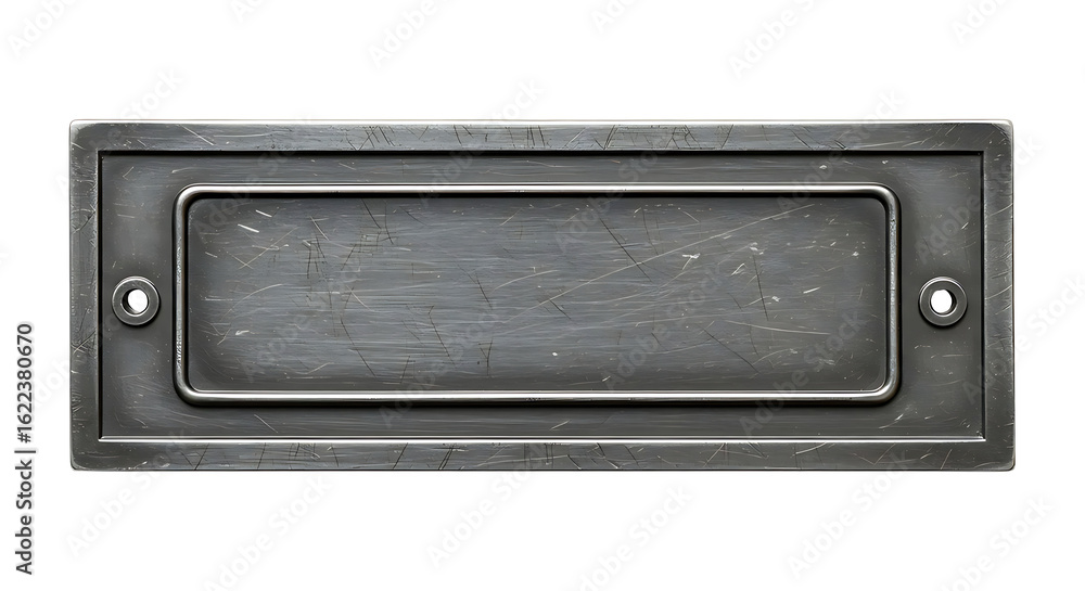 Fototapeta premium Rugged metallic mail slot with worn texture and brushed steel finish