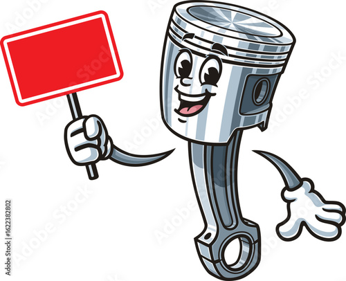 Cartoon character piston holding a blank sign