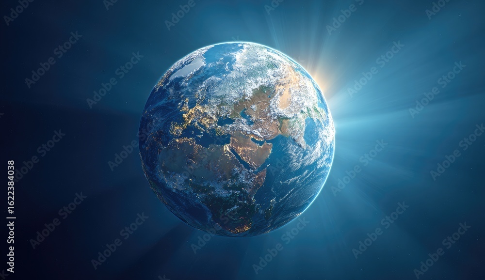 Fototapeta premium Earth globe, sunrise, space