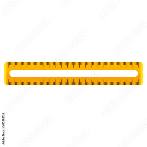 a ruler with a hole in the middle is yellow. school stationery. high school. office stationery