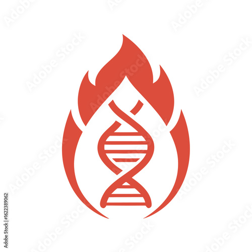Red D N A helix icon on fire with transparent background science biology