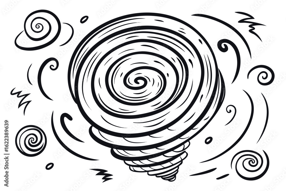 Dramatic swirling tornado illustration for weather preparedness campaigns, disaster planning visuals, and educational infographics about natural disasters in a modern style Dramatic swirling tornado illustration for weather preparedness campaigns, disaster planning visuals, and educational infographics about natural disasters in a modern style