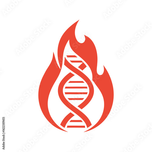 Red D N A Helix Fire Symbol on White Background flame science