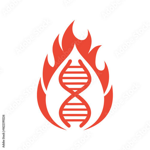 Red D N A Helix Inside Flames on White Background gene genetic