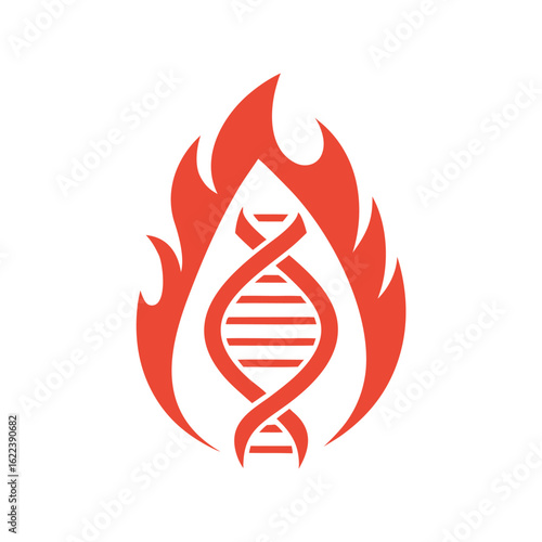 Red D N A Helix Surrounded by Flames on White Background fire