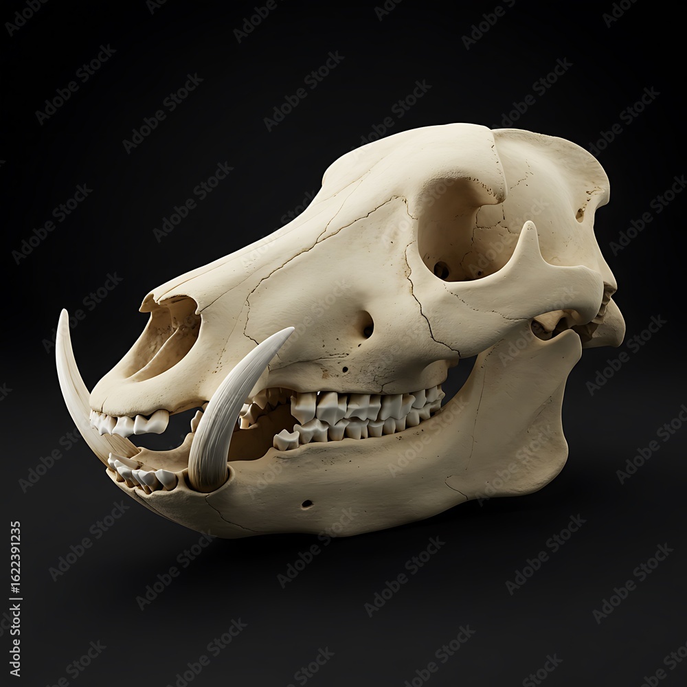 Naklejka premium Boar Skull 3D Render: Detailed Texture, Deep Shadows