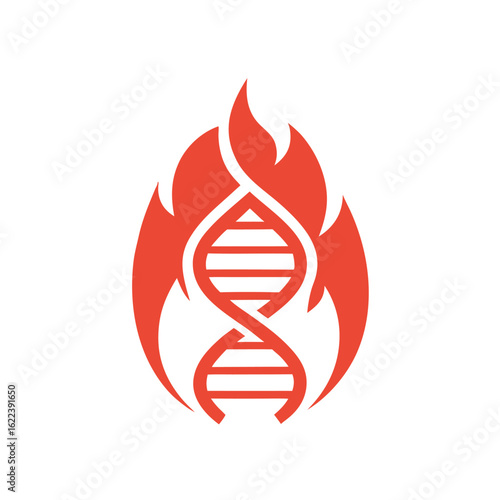 Red D N A Helix Surrounded by Flames on White Background science genetics