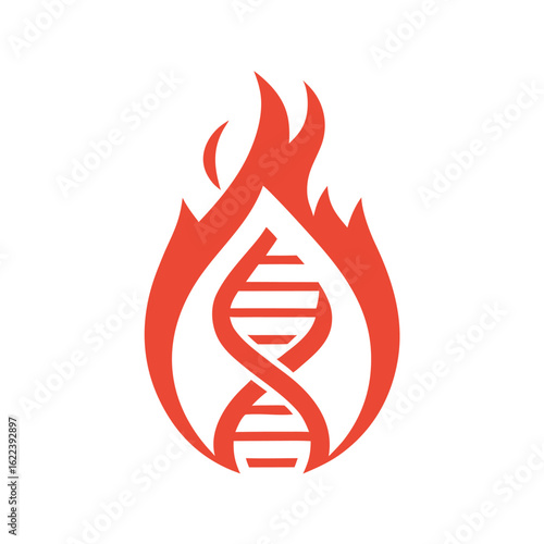 Red D N A Helix Symbol Enclosed in Flames on White Background molecule science