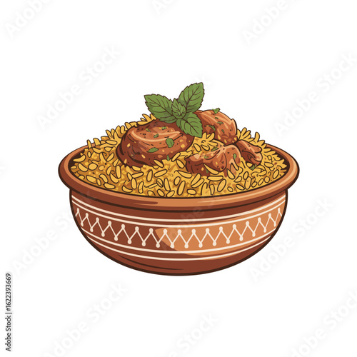 Delicious chicken biryani served in a traditional clay pot with mint garnish