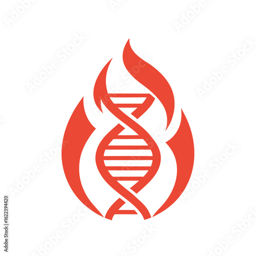 Red D N A Helix Symbol Surrounded by Stylized Flames on White Background gene genetic