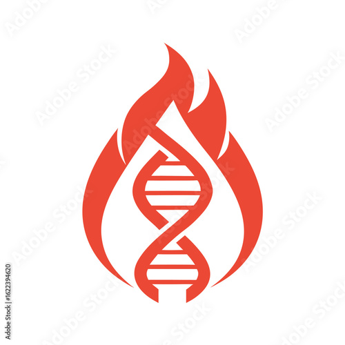 Red D N A Helix Symbol with Flame Shape on White Background science biology