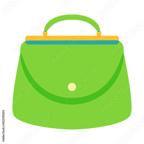 A vibrant green handbag, minimalist design, elegant curves and handle. Perfect accessory for fashion-conscious individuals.