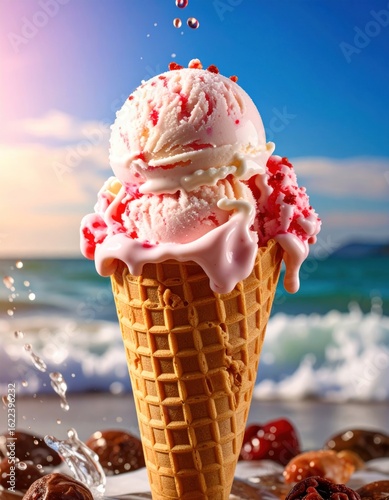 Ice cream cone on beach (1)