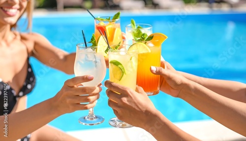 Poolside cheers with colorful cocktails
