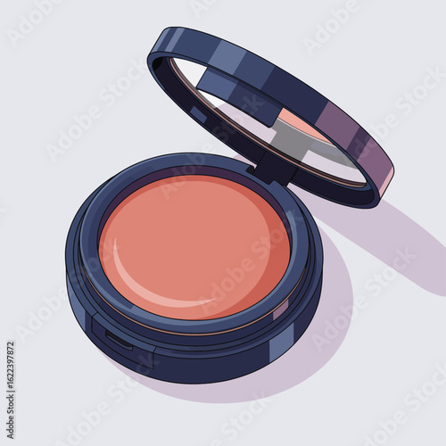Open compact of creamy peach toned makeup product on a light background