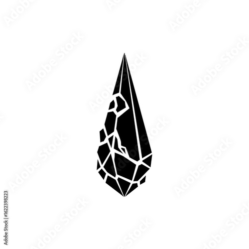 Abstract cracked obsidian shard with sharp edges in a minimalist monochromatic design