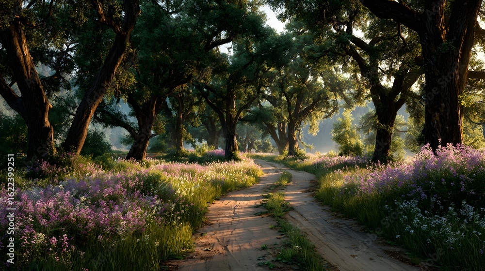 Fototapeta premium Forest path with wildflowers