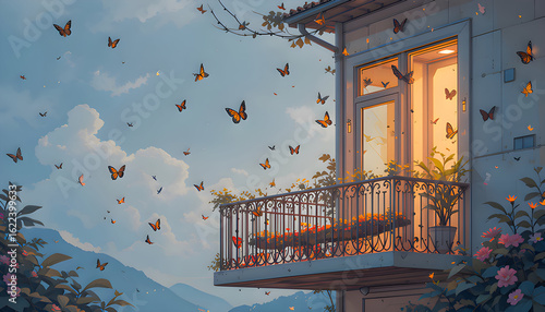 fairytale  balcony with butterflies