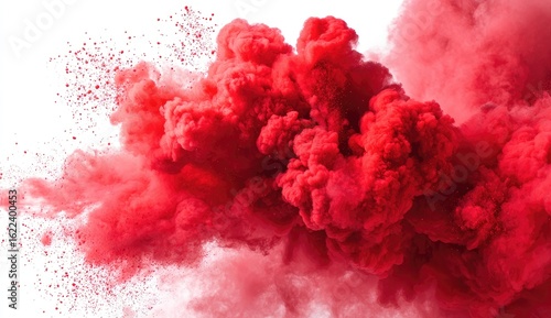 Vibrant red powder explosion against white background