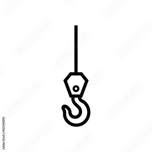 Minimalist illustration of a black crane hook suspended from a line symbol