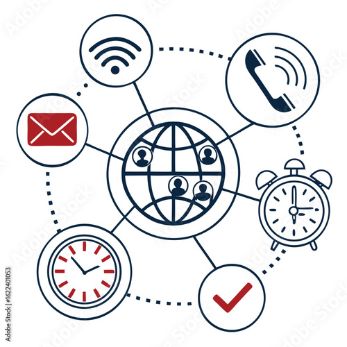 Vector Illustration with Network Connectivity Icons in Red and Blue Global Communication Design