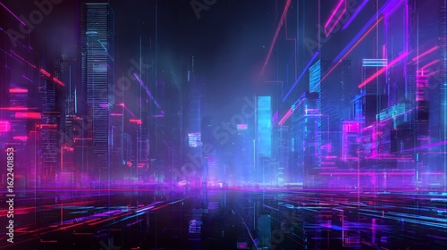 Wallpaper Mural A sprawling futuristic city at night with blue and pink light streaks Torontodigital.ca