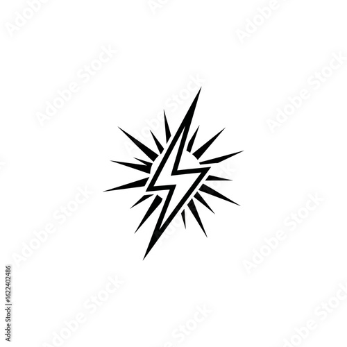 Striking Lightning Bolt Burst: A Dynamic Black and White Vector Graphic Illustration