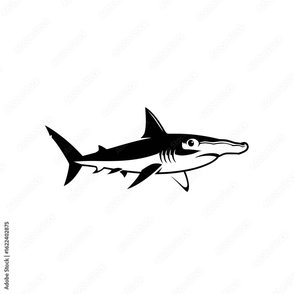 Obraz premium Stylized Hammerhead Shark Illustration: Marine Wildlife Black and White Design