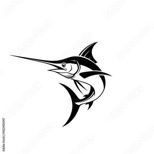 Stylized Swordfish Illustration: A Bold Black and White Aquatic Design for Prints