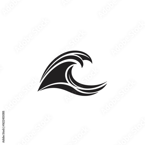 Stylized wave illustration in black and white conveying motion and nautical themes