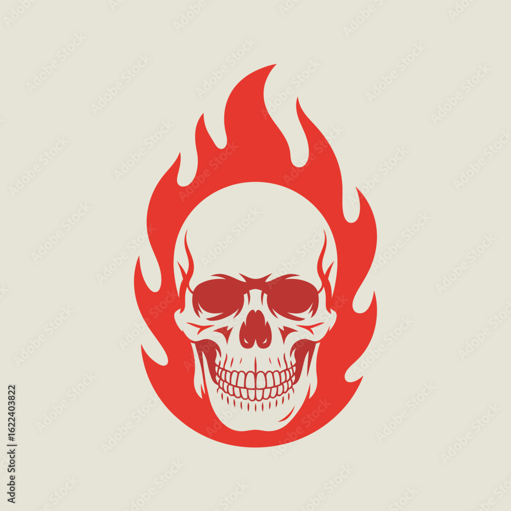 Fototapeta premium Fiery skull illustration with flames and a vintage style