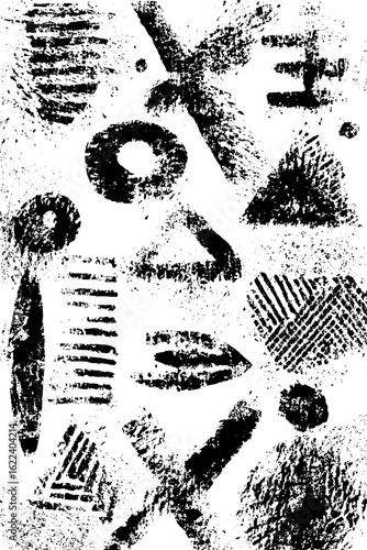 Black and white abstract cave drawing symbols for art and design