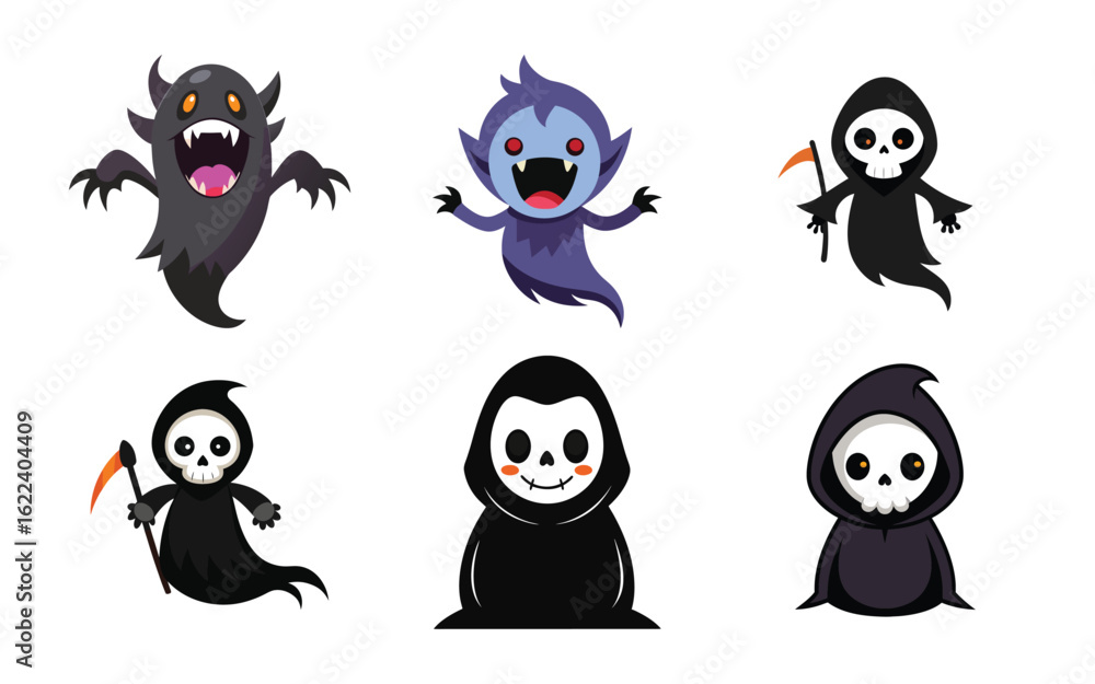 Fototapeta premium Halloween line icon set. Group of object. Ghost, horror, celebration, moon, witch, pumpkin.