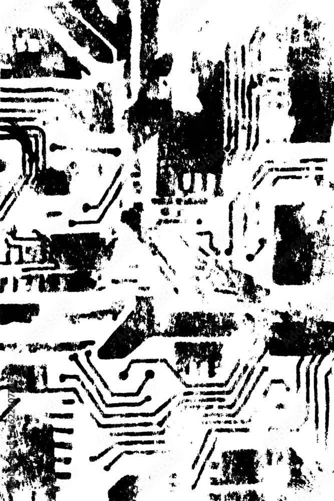 Fototapeta premium Black and white grunge circuit board texture for technology design