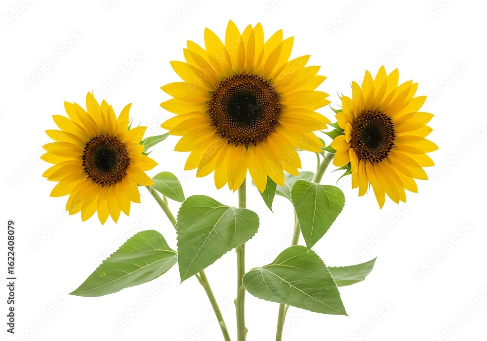Obraz premium Sunny Trio: Vibrant Sunflowers on White