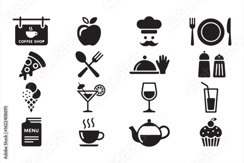 Schilderij op canvas Coffee Shop and Food Icons in Simple Design