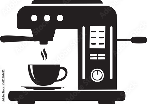 Espresso Cup And Machine Icon Vector Illustration.isolated, machine, white, black, cafes, caffeine, drink, espresso, hot, beverage, breakfast, coffeemaker, cup, hot drink, kitchen, appliance, morning,